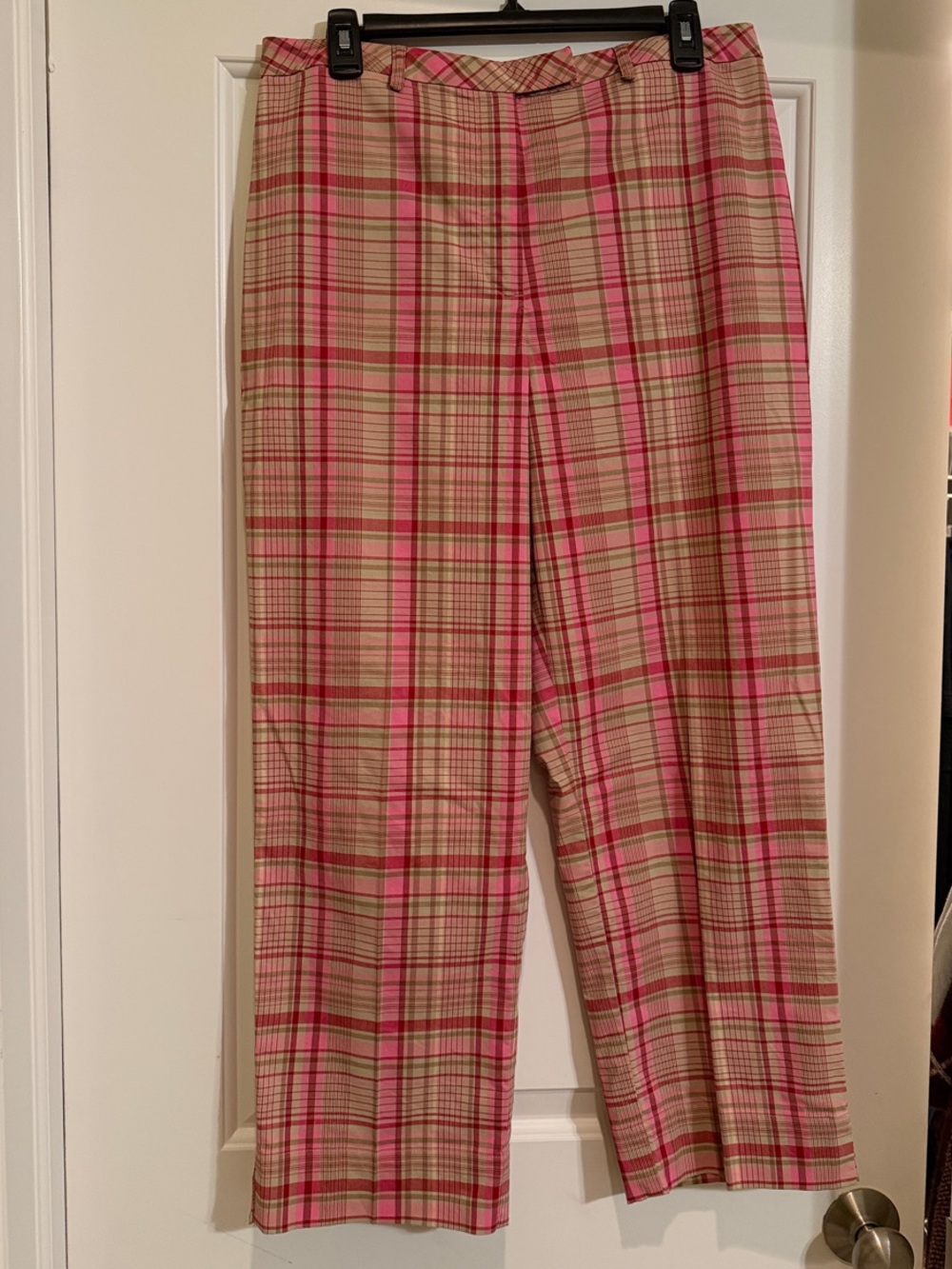 Ann Taylor Pink and Tan Plaid Capris
